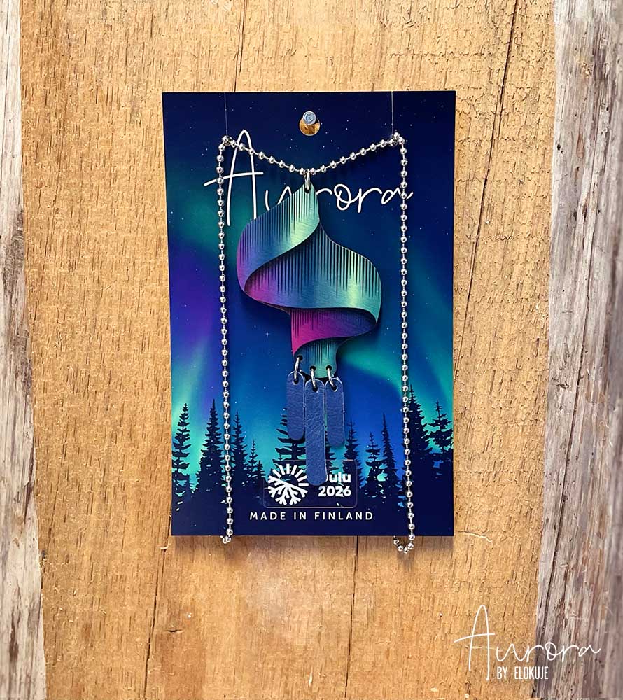 Kotimainen koivuvanerinen revontuli-kaulakoru – Loimu | Aurora by Elokuje