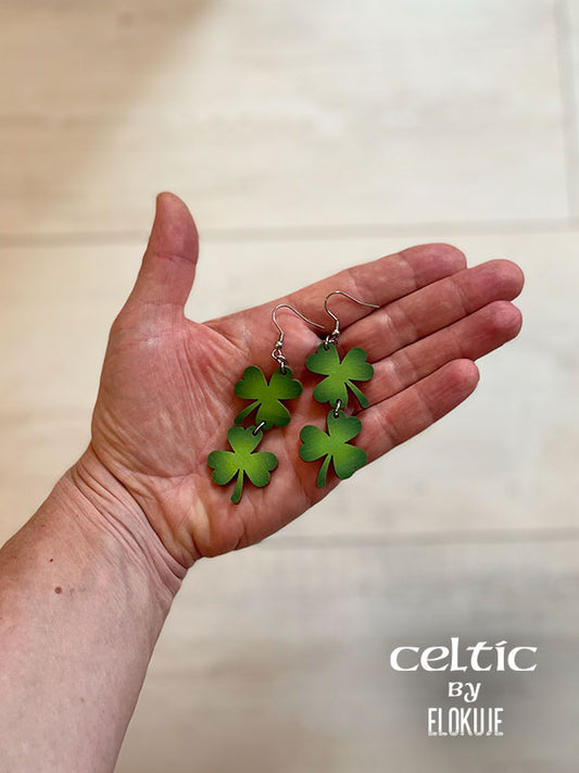 Celtic-korvakorut – tupla-Shamrock, vihreä