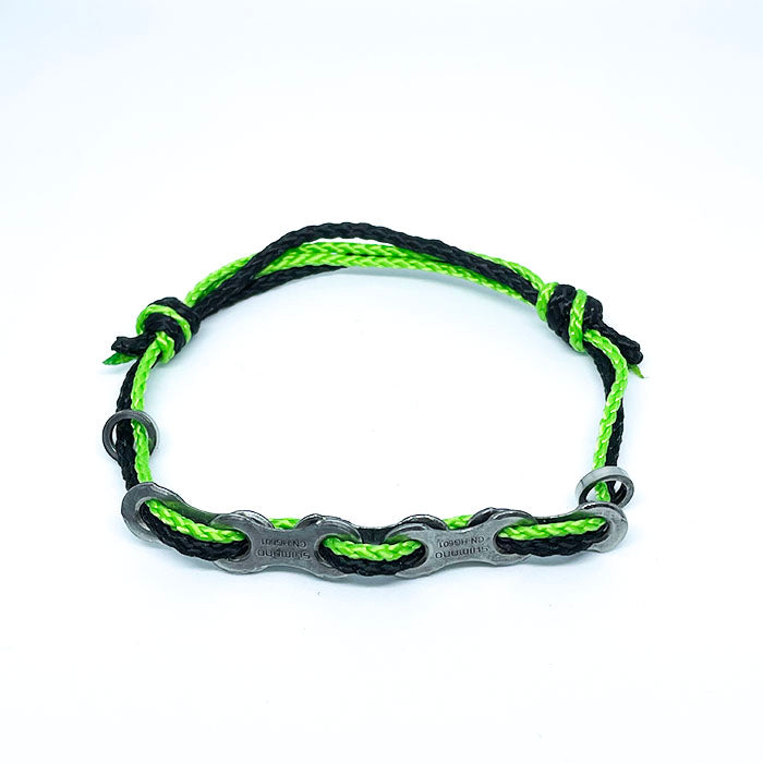 Remankeli cord bracelet with bicycle chain links