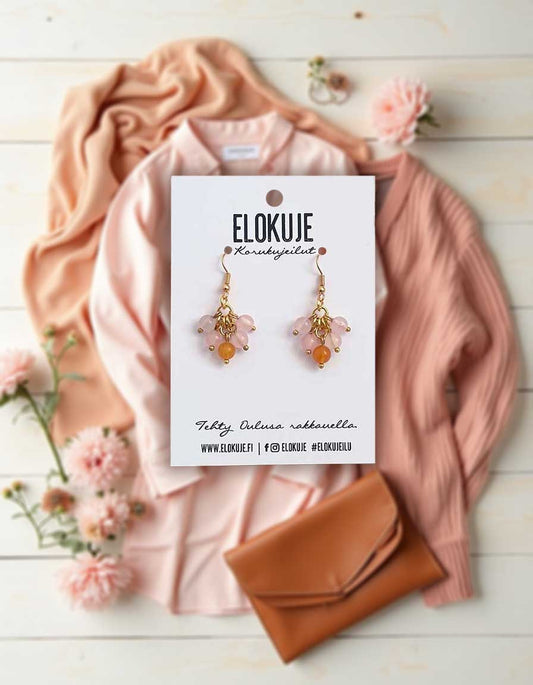 JaloKuje – Ruusukvartsi & oranssi jade -korvakorut *UUTTA*