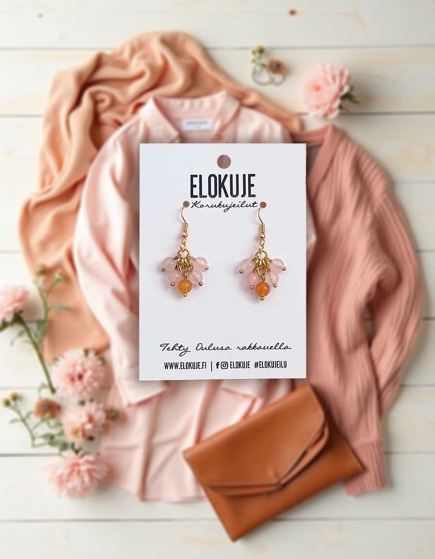 JaloKuje – Ruusukvartsi & oranssi jade -korvakorut