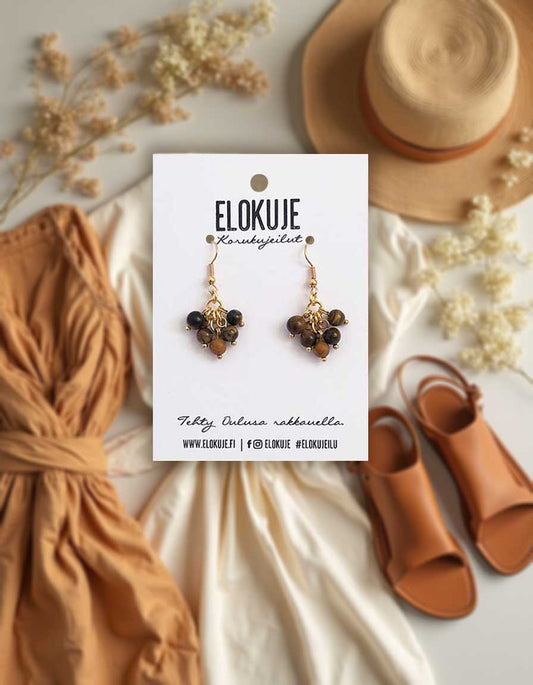 JaloKuje – Tiikerinsilmä & puujaspis -korvakorut *UUTTA*