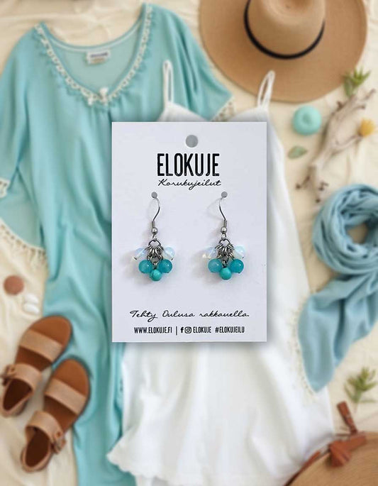 JaloKuje – Vedensiniset jade, howliitti & opaliitti-korvakorut *UUTTA*