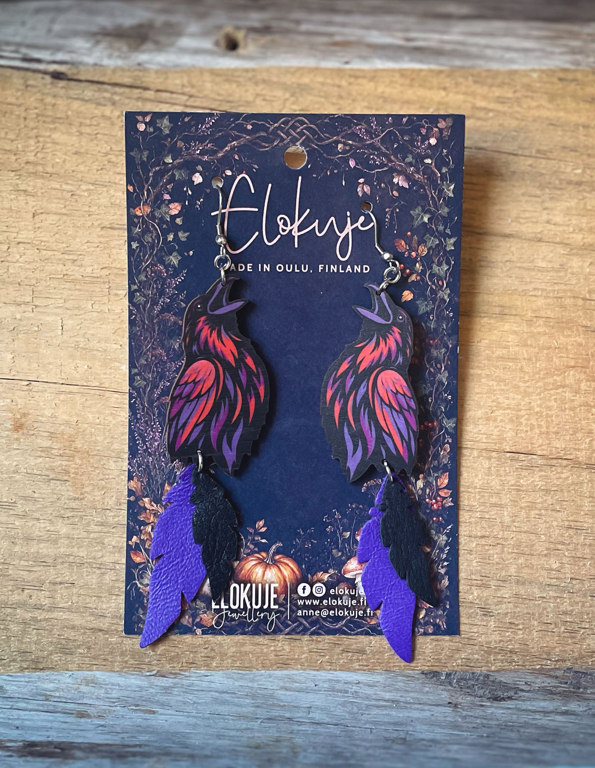 Morrígan - Raven Earrings, Celtic Collection (purple-orange)