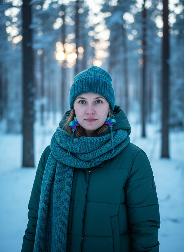 Kotimaiset koivuvaneriset revontuli-korvakorut – Loimu | Aurora by Elokuje