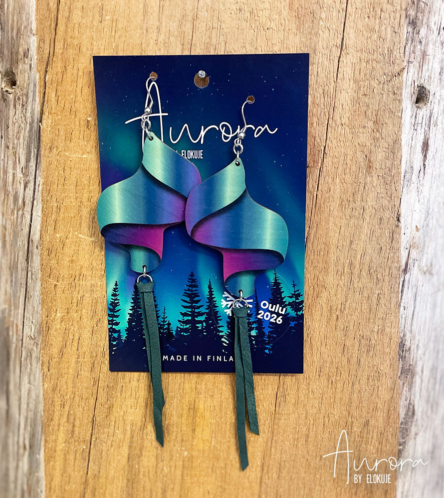Finnish birch plywood northern lights earrings – "Loimu" | Aurora by Elokuje