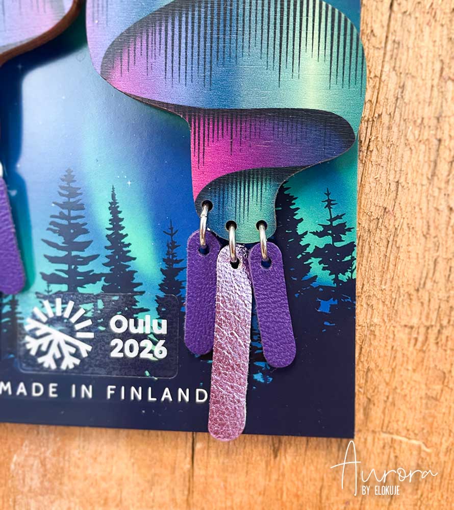 Kotimaiset koivuvaneriset revontuli-korvakorut – Loimu #3 | Aurora by Elokuje