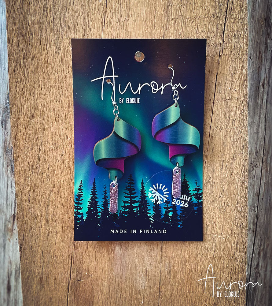 Kotimaiset koivuvaneriset revontuli-korvakorut – Loimu pieni | Aurora by Elokuje