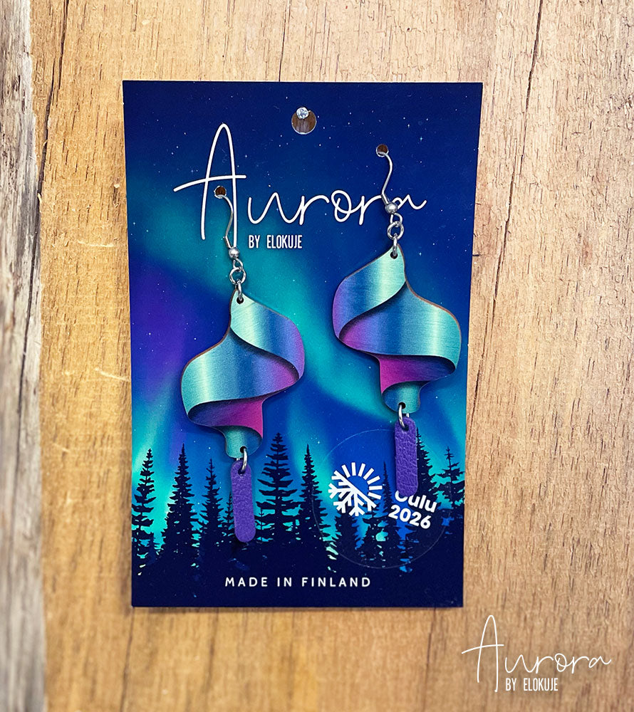 Kotimaiset koivuvaneriset revontuli-korvakorut – Loimu pieni | Aurora by Elokuje