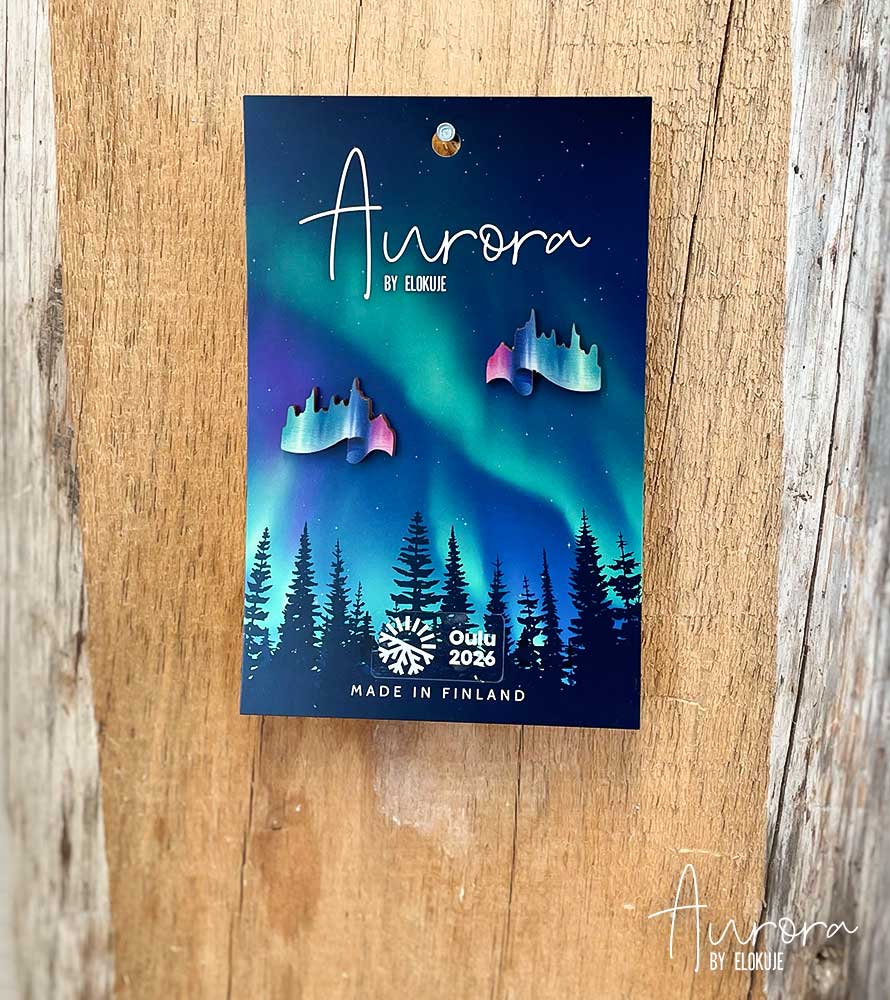 Kotimaiset koivuvaneriset revontuli-nappikorvakorut | Aurora by Elokuje