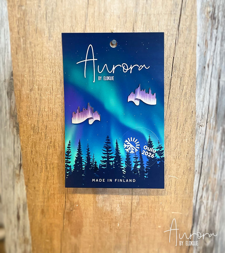 Kotimaiset koivuvaneriset revontuli-nappikorvakorut | Aurora by Elokuje