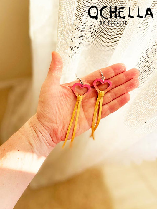 Birch plywood heart earrings - gradient color