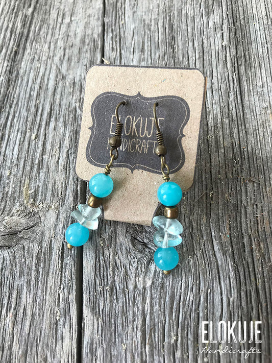 Mokkanahkainen boho-tasselikaulakoru ja korvakorut, vaalean turkoosi