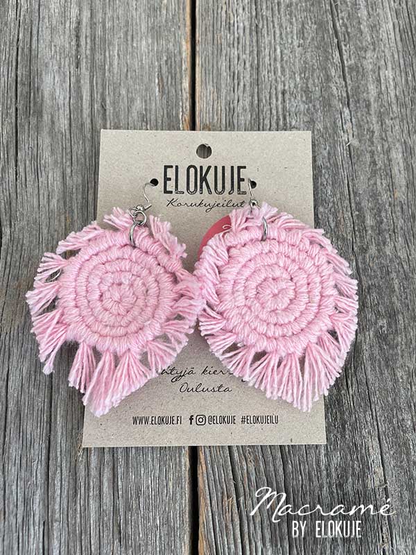 Makramee-korvakorut, pinkki kiehkura