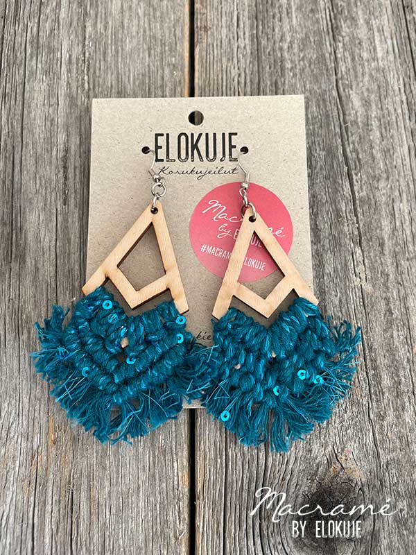 Macramé-earrings, petrol