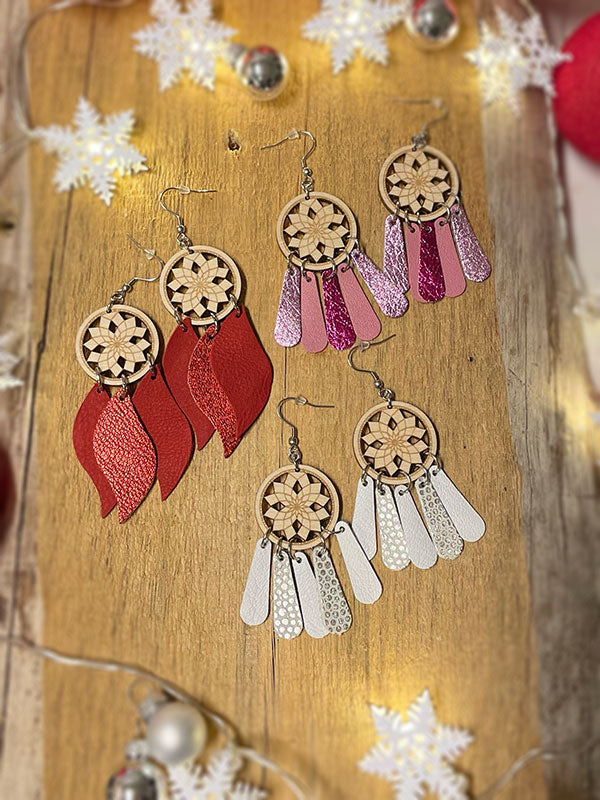 Unisieppari-korvakorut ylijäämäporonnahasta ja koivuvanerista - juhlabling *UUTTA*