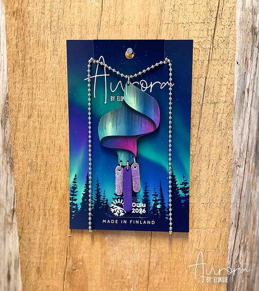 Kotimainen koivuvanerinen revontuli-kaulakoru – Loimu | Aurora by Elokuje