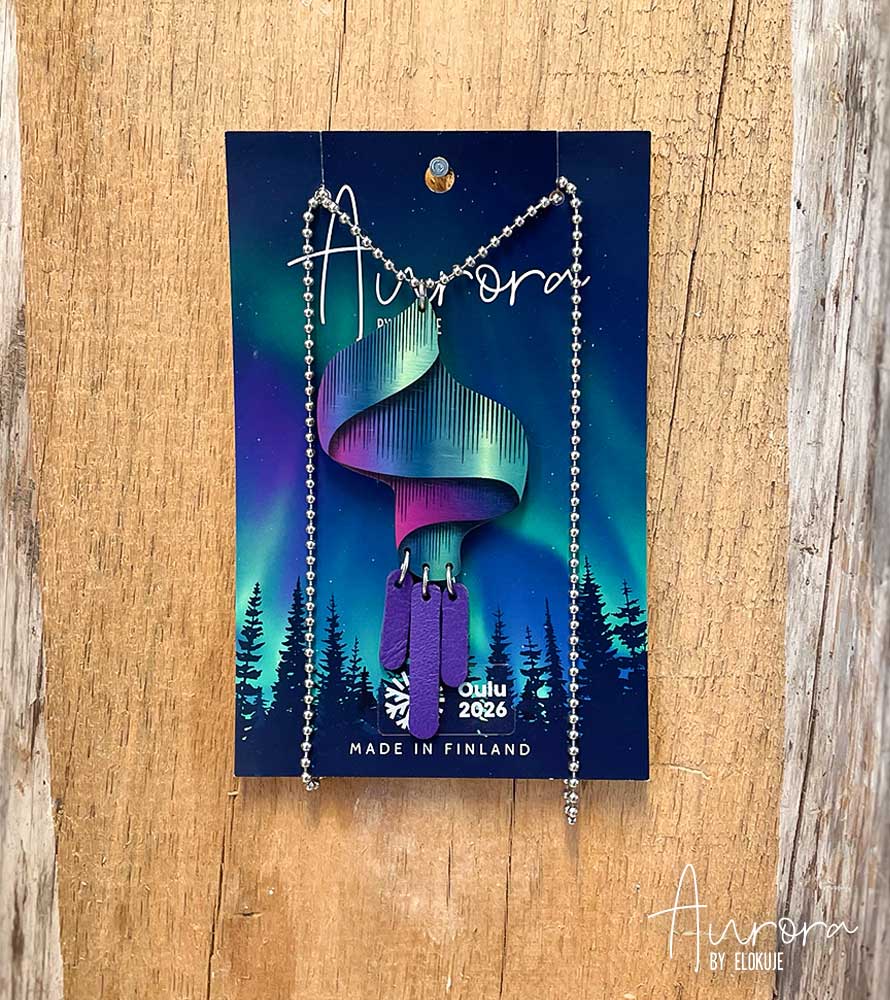 Kotimainen koivuvanerinen revontuli-kaulakoru – Loimu | Aurora by Elokuje