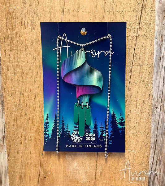 Kotimainen koivuvanerinen revontuli-kaulakoru – Loimu | Aurora by Elokuje