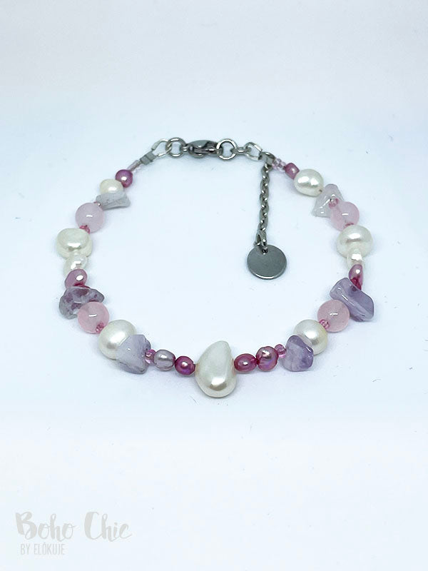 Boho Chic -pearl bracelet, violet-pink