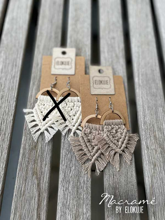 Macramé-earrings, beige