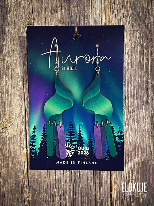 Kotimaiset koivuvaneriset revontuli-korvakorut – Kajo | Aurora by Elokuje