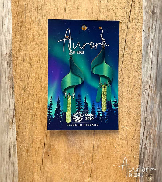 Kotimaiset koivuvaneriset revontuli-korvakorut – Kajo | Aurora by Elokuje