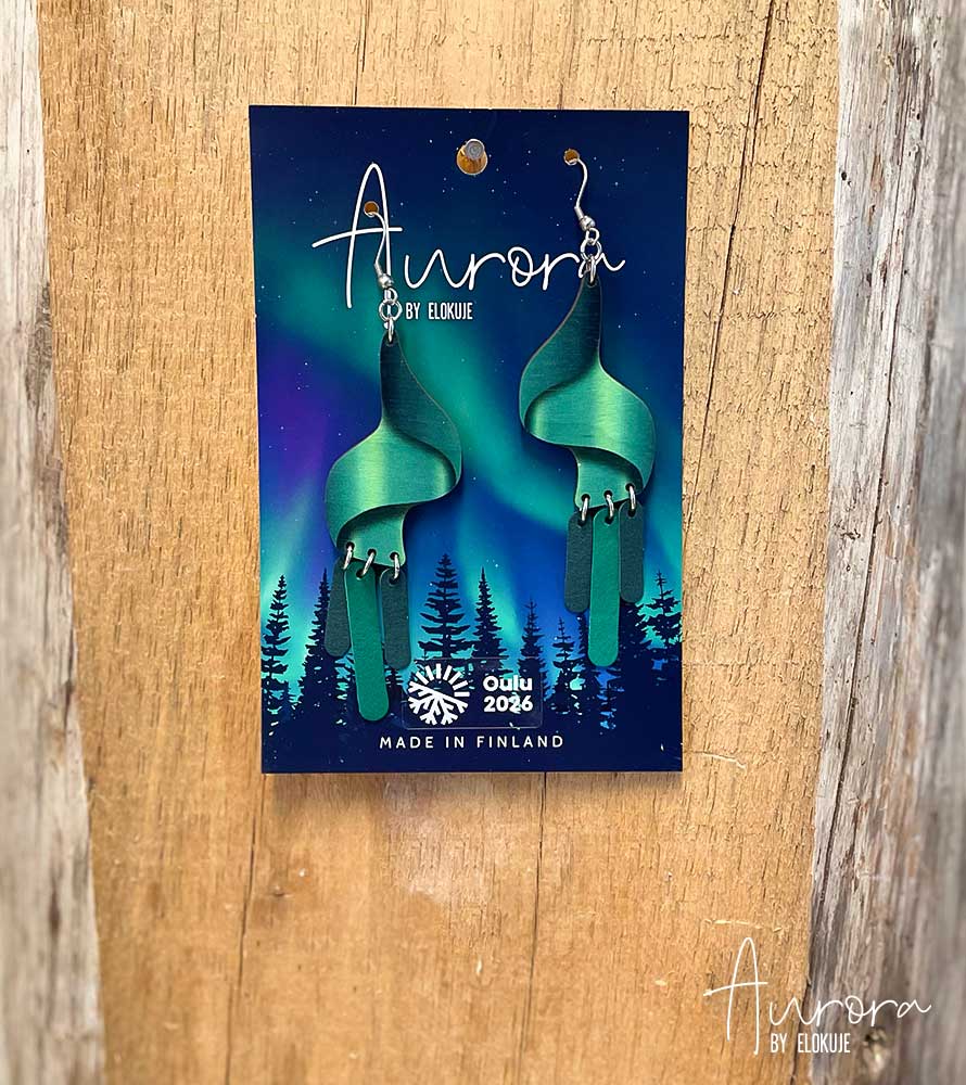 Kotimaiset koivuvaneriset revontuli-korvakorut – Kajo | Aurora by Elokuje