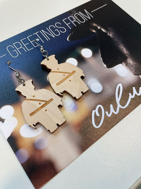 Toripolliisi earrings made of Finnish birch plywood