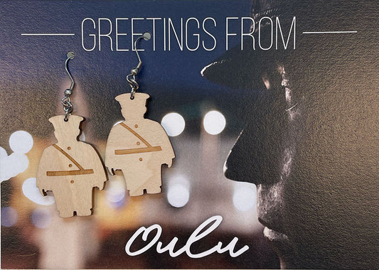Toripolliisi earrings made of Finnish birch plywood