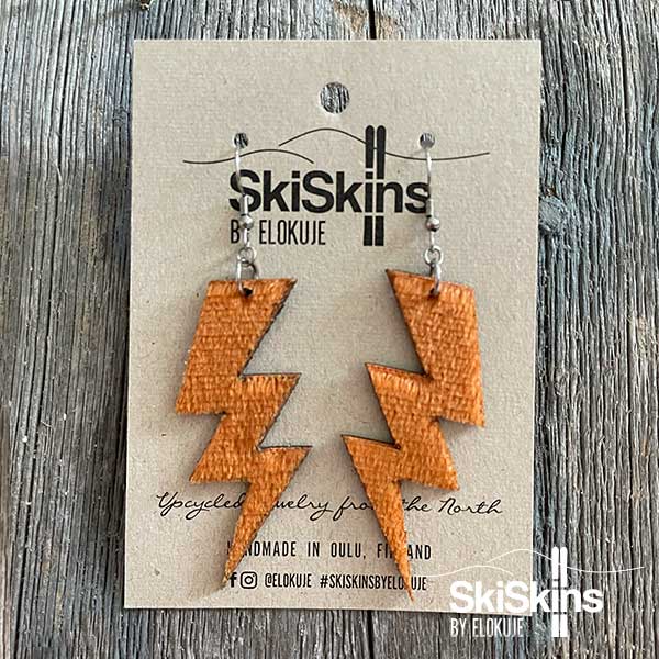 SkiSkins earrings, orange lightning