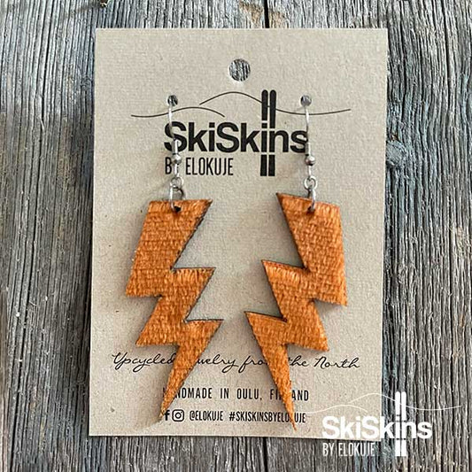 SkiSkins earrings, orange lightning