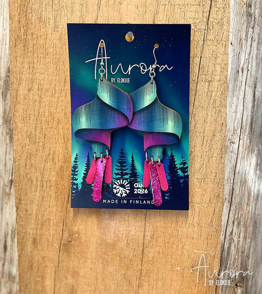 Kotimaiset koivuvaneriset revontuli-korvakorut – Loimu #3 | Aurora by Elokuje
