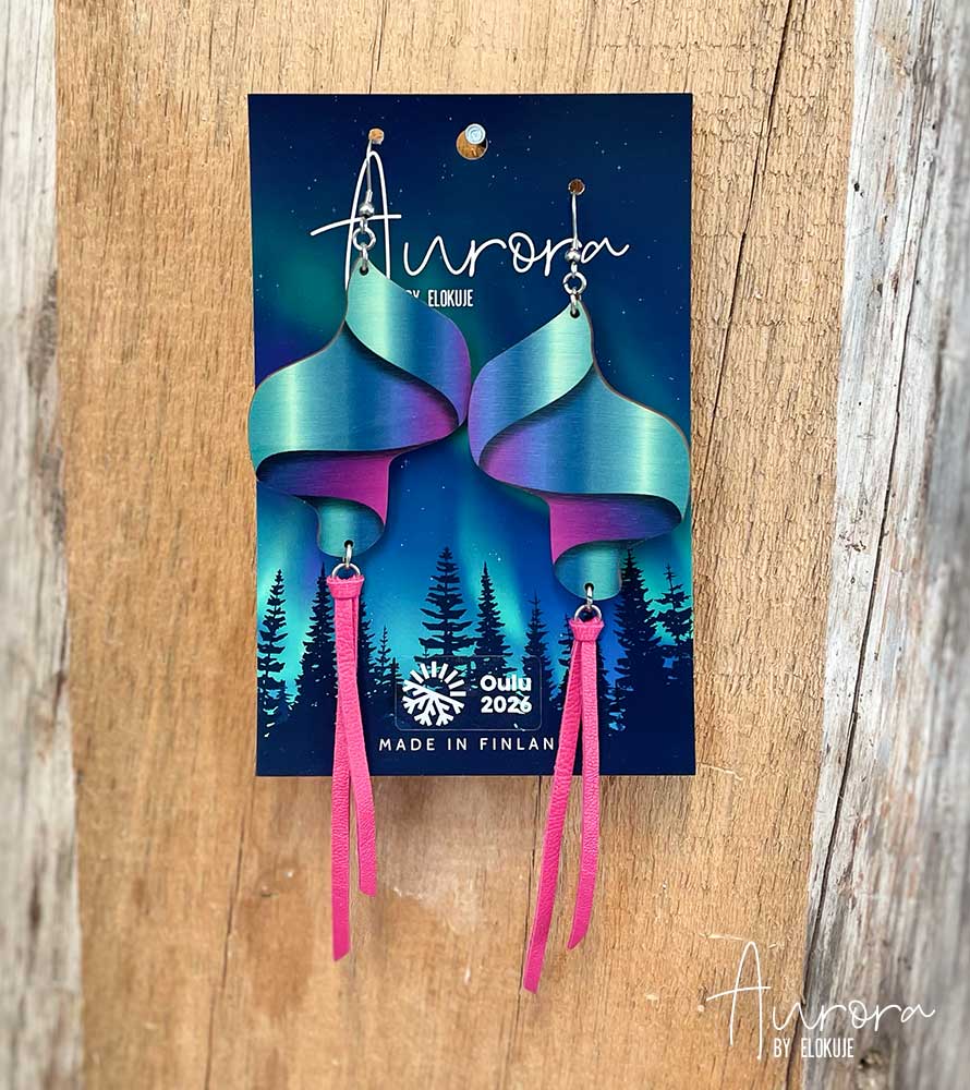 Kotimaiset koivuvaneriset revontuli-korvakorut – Loimu | Aurora by Elokuje