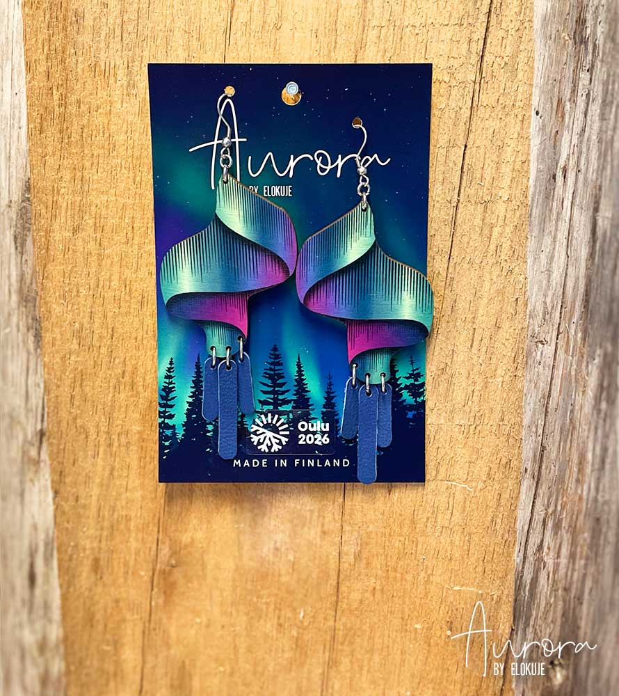 Kotimaiset koivuvaneriset revontuli-korvakorut – Loimu #3 | Aurora by Elokuje