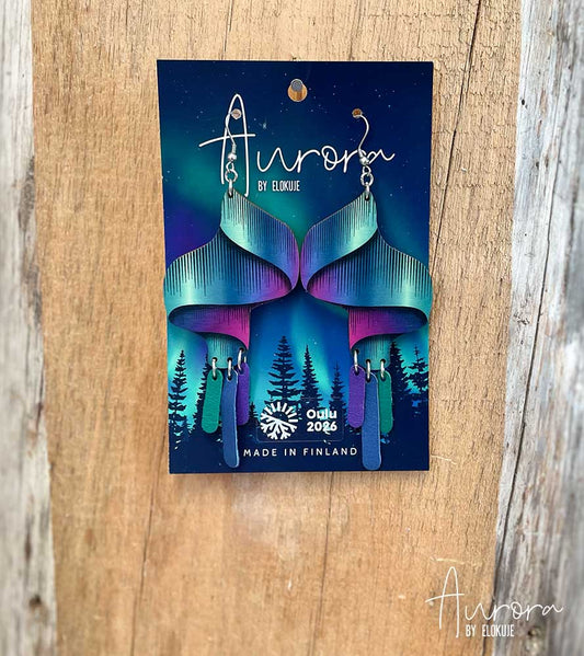 Kotimaiset koivuvaneriset revontuli-korvakorut – Loimu #3 | Aurora by Elokuje