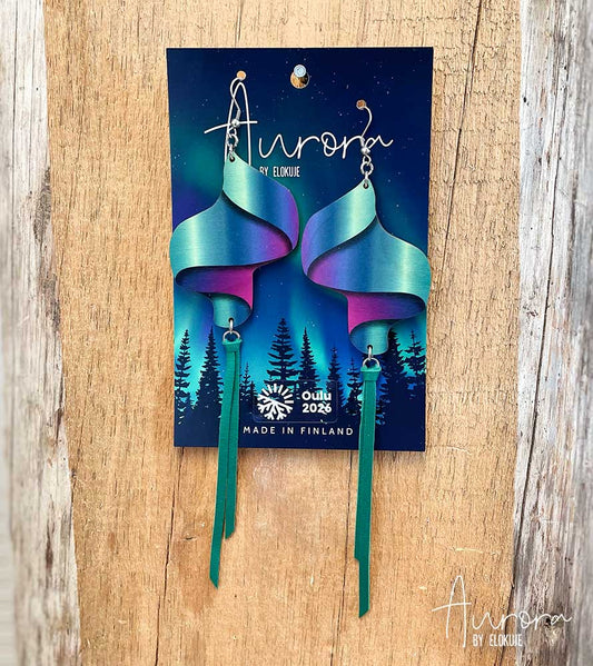 Kotimaiset koivuvaneriset revontuli-korvakorut – Loimu | Aurora by Elokuje