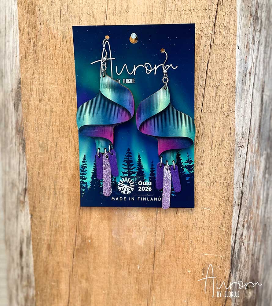Kotimaiset koivuvaneriset revontuli-korvakorut – Loimu #3 | Aurora by Elokuje