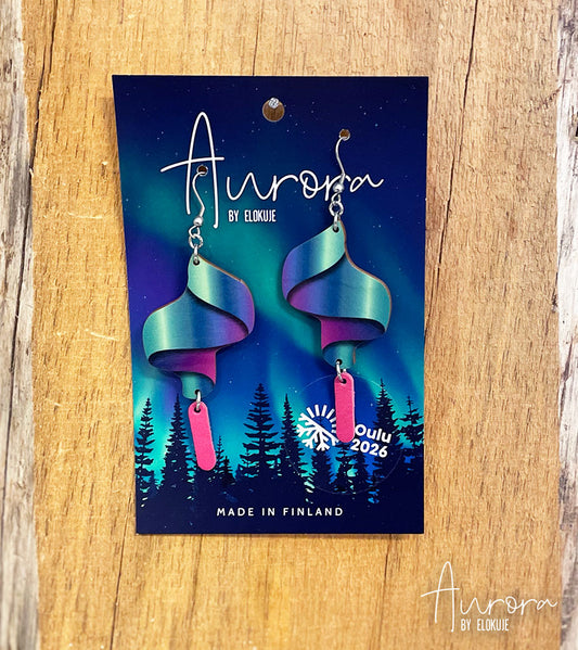 Kotimaiset koivuvaneriset revontuli-korvakorut – Loimu pieni | Aurora by Elokuje *UUSI*