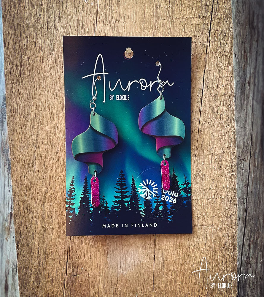 Kotimaiset koivuvaneriset revontuli-korvakorut – Loimu pieni | Aurora by Elokuje