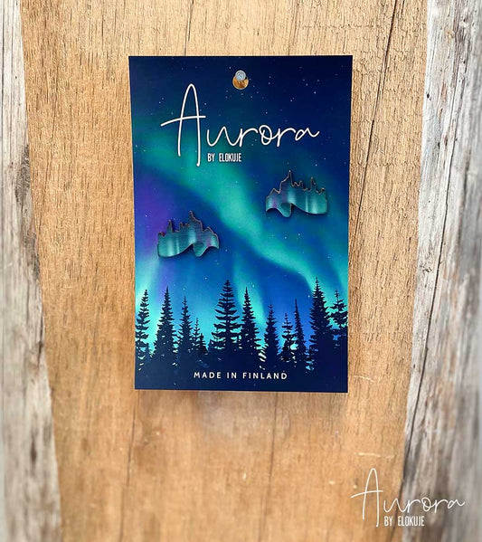 Kotimaiset koivuvaneriset revontuli-nappikorvakorut | Aurora by Elokuje **2-laatu**