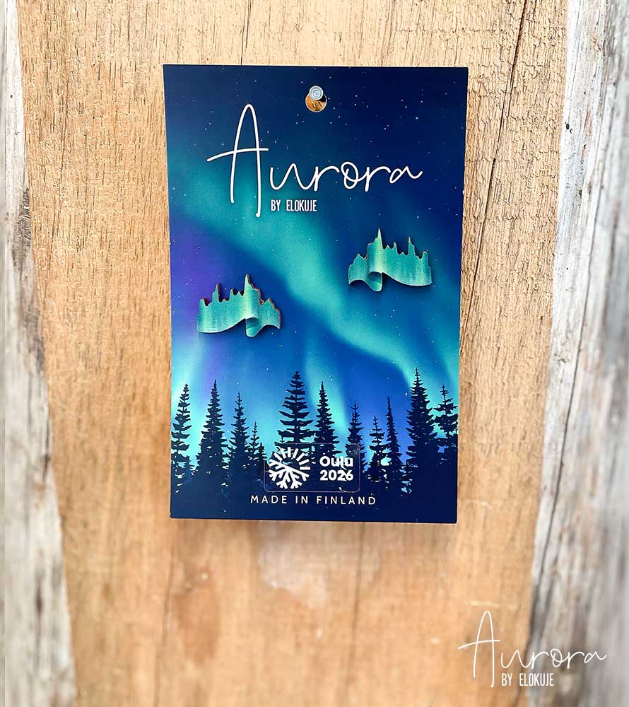 Kotimaiset koivuvaneriset revontuli-nappikorvakorut | Aurora by Elokuje