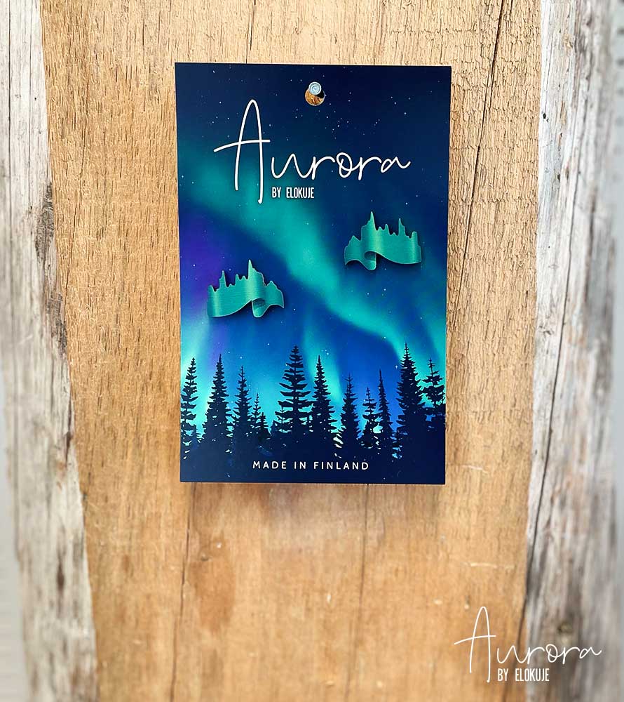 Kotimaiset koivuvaneriset revontuli-nappikorvakorut | Aurora by Elokuje **2-laatu**