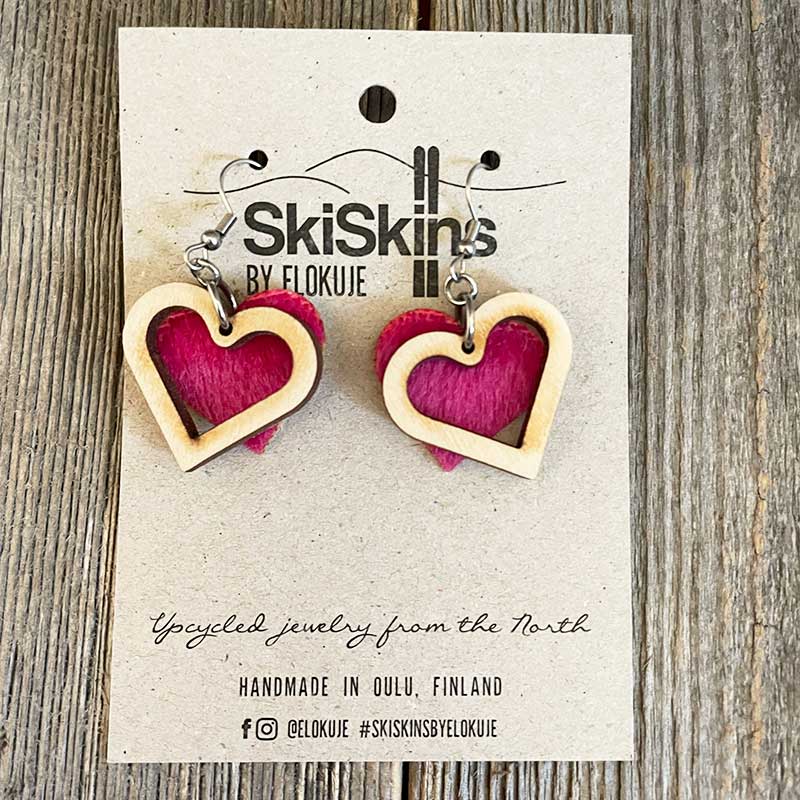 SkiSkins earrings, pink heart