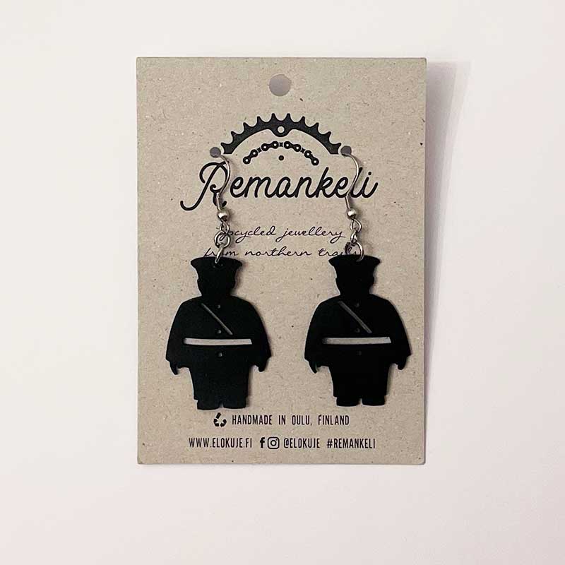 Remankeli earrings made of inner tube - "Toripolliisi" from Oulu