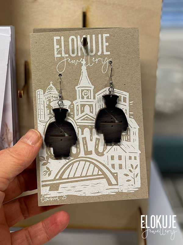 Toripolliisi earrings made of Finnish birch plywood, black