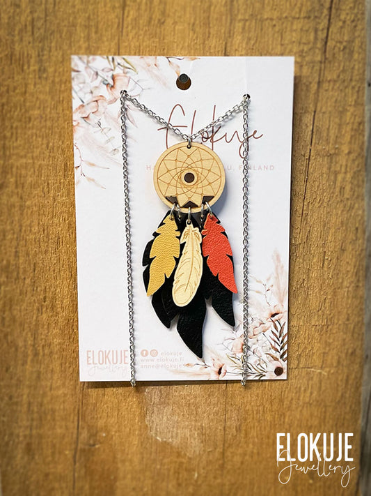 Dreamcatcher earrings made from surplus reindeer leather and birch plywood - lilac