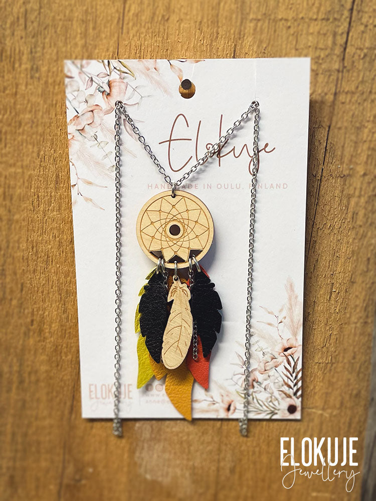Dreamcatcher earrings made from surplus reindeer leather and birch plywood - lilac