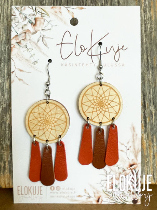 Unisieppari-korvakorut ylijäämäporonnahasta ja koivuvanerista - ruska #2