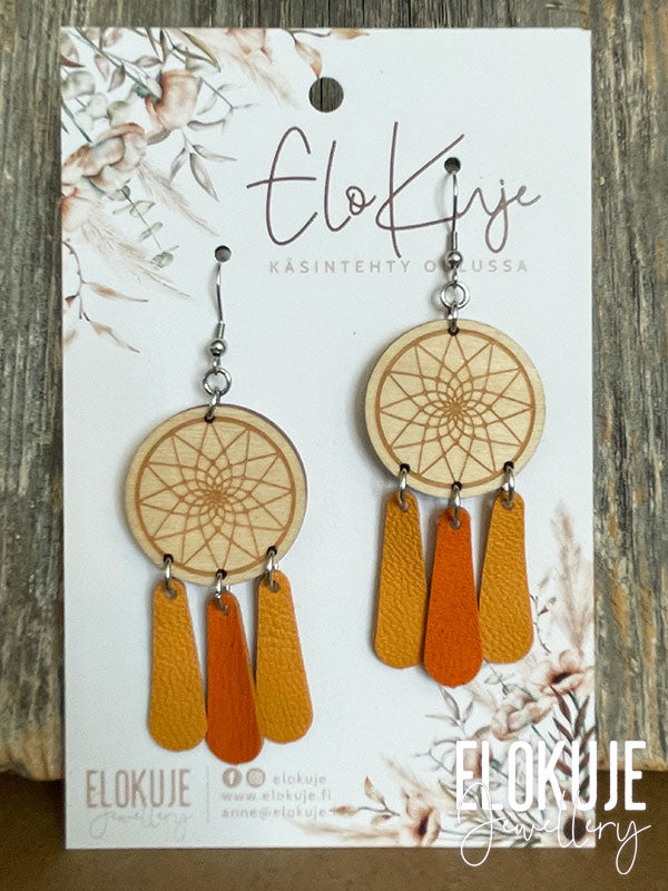 Unisieppari-korvakorut ylijäämäporonnahasta ja koivuvanerista - ruska #1